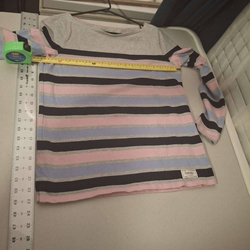 3/$15 TALBOTS‎ Small Gray Blue Pink Striped Cotton Pullover Long Sleeve Tee - Picture 2 of 9
